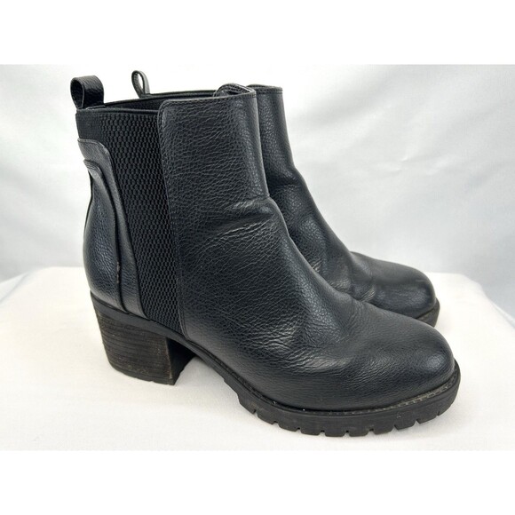 Mia Colten Women's Faux Leather Pull On Chunky Chelsea Boots Black Size 8.5 Y2K - Picture 1 of 11